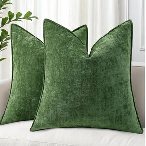 Moss Green Velvet CHENILLE Throw Pillow Covers EXTRA-LARGE 26x26”-Set of 2